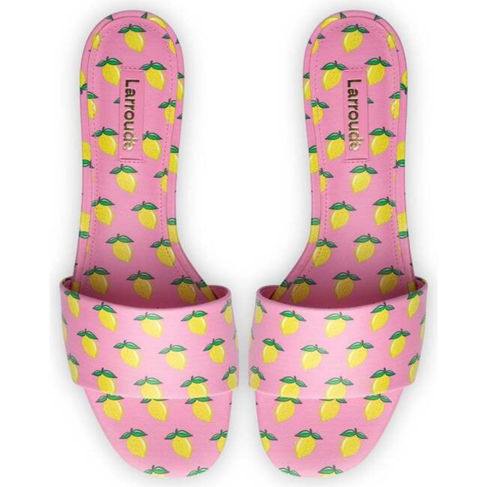 LARROUDÉ Ivy Flat Mule, Bubblegum And Lemon Print size 7.5